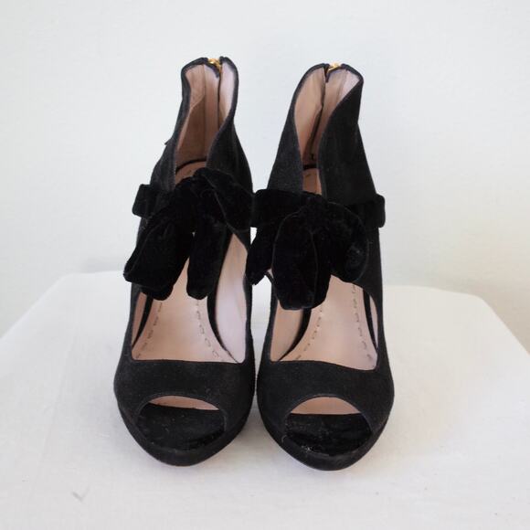 Miu Miu Black Suede Sandals Heels with Velvet Bow 38 - Picture 1 of 9